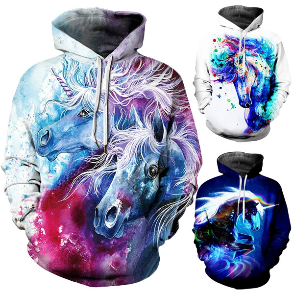 New Autumn and Winter Fashion Casual Phantom Color Beast Sweater 3D Printed  Starry Sky Unicorn Hoodie Youth Sweatshirt, Long Sleeve Hooded Couple  Pullover.