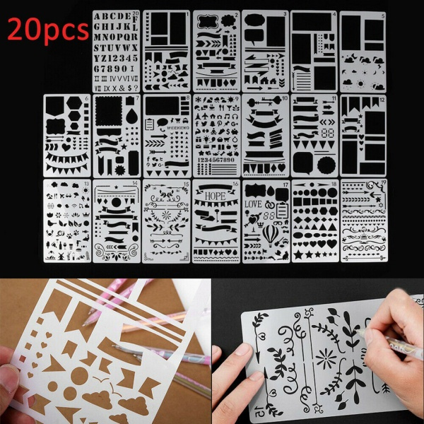 20pcs Plastic Journal Stencils Planner Stencils Drawing Templates Set New