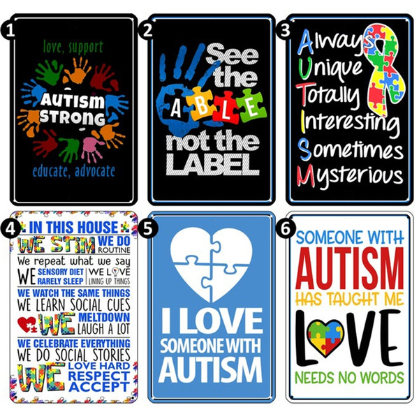 Metal Sign Autism Awareness Choice Of 6 Styles Puzzle Piece Light It Up Blue Love Room Door Bar Game Wreath 20cmx30cm Wish - Autism Awareness Home Decorations