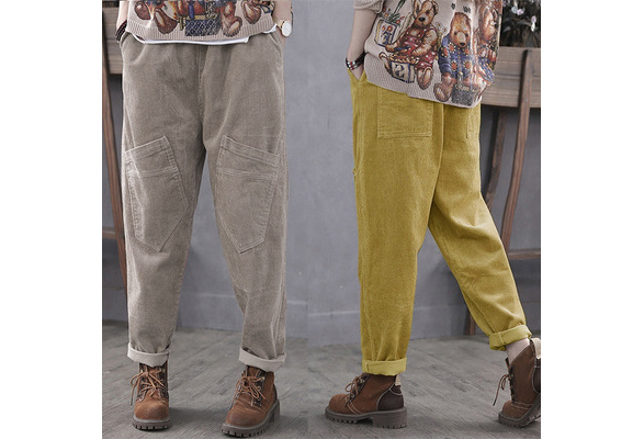 ladies cord trousers elastic waist