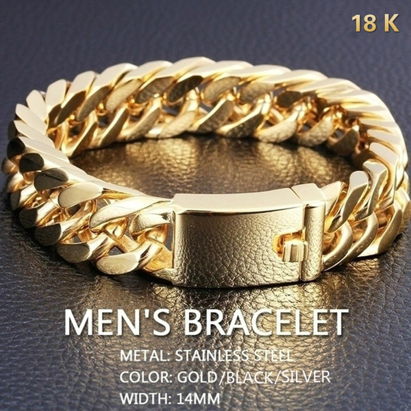 Personalized Simple 18K Gold Plated Stainless Steel Cuban Bracelet Retro  Men's Hook Bracelet Jewellery