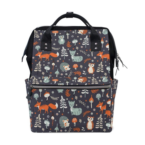 Cute Woodland Animal Owl Fox Hedgehog Diaper Bag Backpack Large