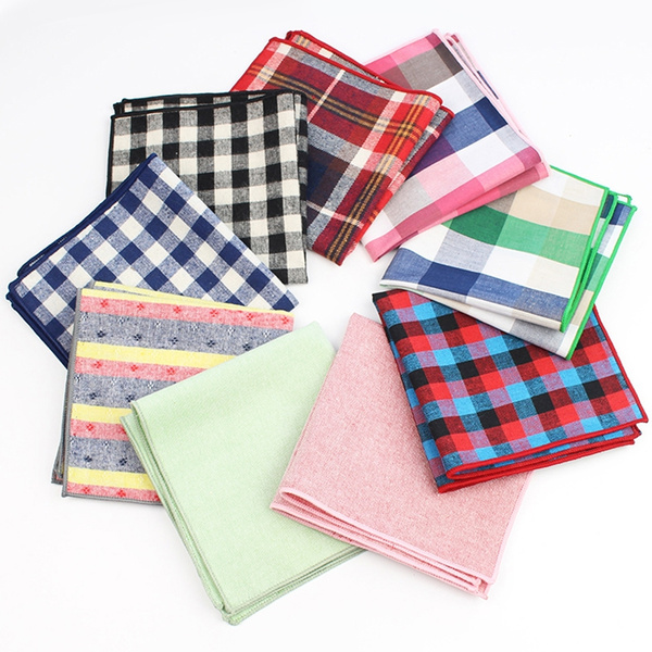Cotton Handkerchiefs Plaid Pocket Square Mens Casual Towels