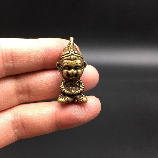 Collectable Chinese Brass Carved Handsome Monkey King Sun Wukong Exquisite Small Pendant Statues Wish