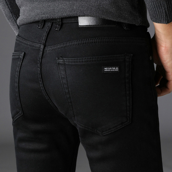 Black Jeans Men'S Winter Jean Men Warm Slim Fit Pants Spijkerbroeken ...
