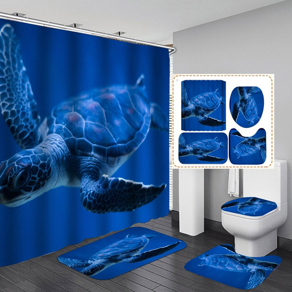 1/3/4PCS Sea Turtle Bathroom Shower Curtain Set Toilet Rug Cover Mat Bathroom 