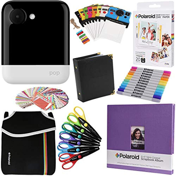 Polaroid POP Instant Camera (White) Gift Bundle + ZINK Paper (20 Sheets) +  8x8 Cloth Scrapbook + Pouch + 6 Edged Scissors + 100 Sticker Border Frames  + Markers + Hanging Frames + Album