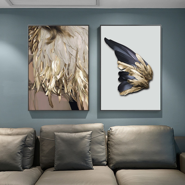 Nordic Decor Feathers Canvas Painting White Poster And Print Unique Modern  Golden Wings Wall Art For Living Room Bedroom Aisle – Nordic Wall Decor