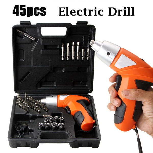 45 Pcs Electric Screw Driver 4.8V USB Chargeable Cordless Mini Drill Bits  Set Power Tools with Button LED Light
