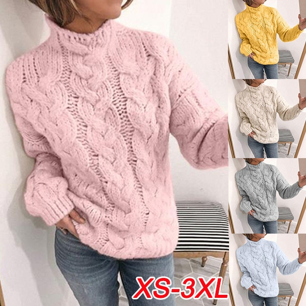 Womens Loose Sweaters Plus Size 3XL Autumn and Winter New Fashion Round  Neck Long Sleeve Knitted Tops Ladies Casual Stand Collar Pullover Sweaters