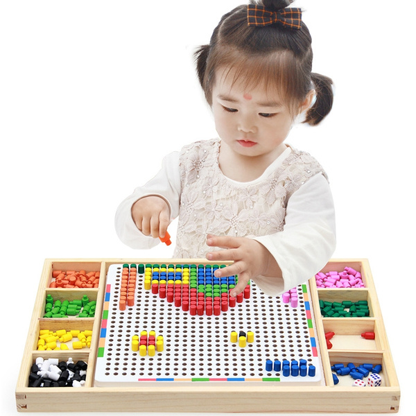 Mushroom Nail Combination Board Toys Wooden Box Puzzle Creative Toys