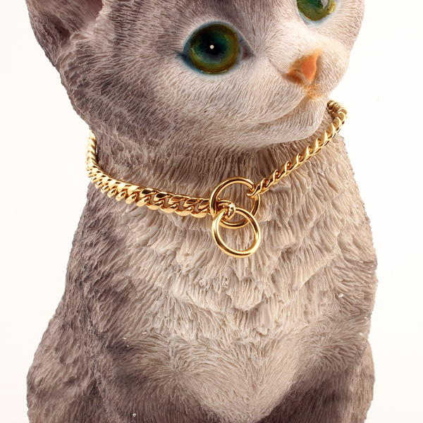 6mm Luxury Cat Collar Stainless Steel Gold Plated Pet Collar Small Dog Walking Chain