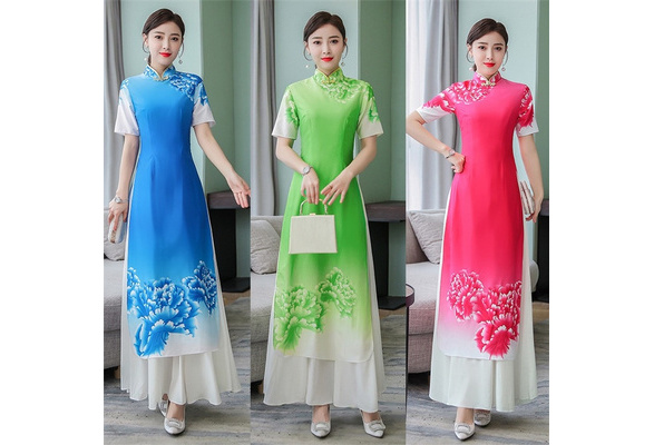 summer aodai vietnam qipao dress for women traditional oriental