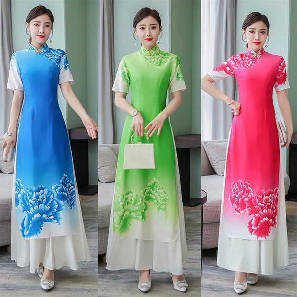 New Traditional Vietnamese Clothing Ao Dai Vietnam Cheongsam Chinese Style  Long Qipao Evening Party Wedding Clothing Dresses