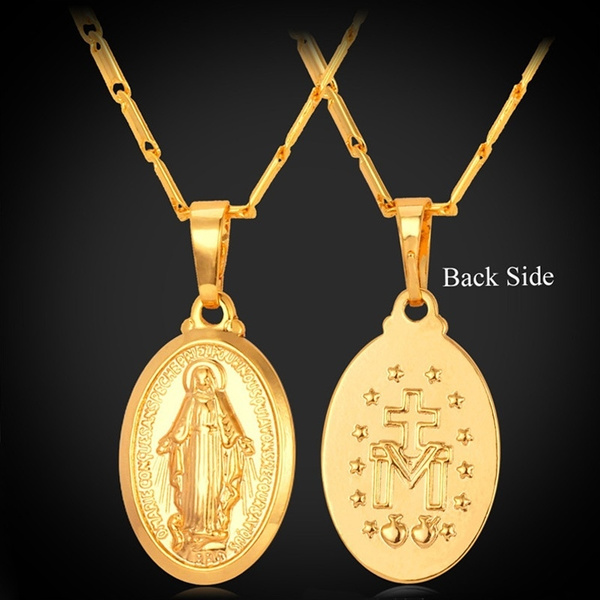 Women Virgin Mary Necklace Gold Plated St Benedict Medal Pendant Jewelry Mama - Saint Mary Gold Pendant Women Virgin Mary Necklace Gold Plated St Benedict Medal Pendant Jewelry Mama - Saint Mary Gold Pendant