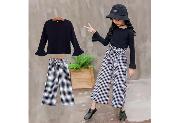 2019 conjuntos de ropa para niñas y niños camisetas de manga larga +  Pantalones de pierna ancha escocesa ropa de otoño para niños adolescentes  para 7 8 10 12 años | Wish