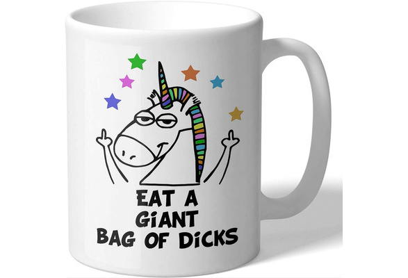Funny Unicorn Eat a Giant Bag of Explicit Shuh Duh Fuh Cup Rainbow Coffee Mug 