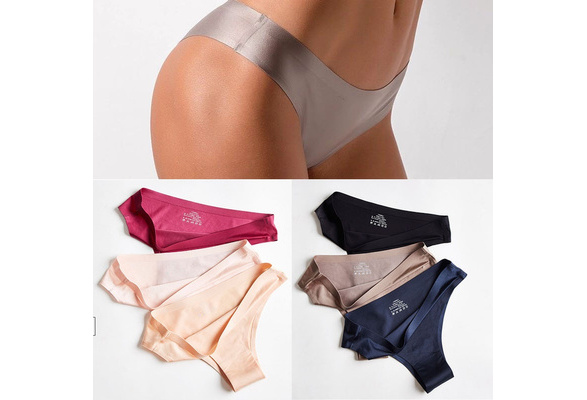 3 Pack Women's Thongs Underwear Female Ice Silk Seamless Woman
