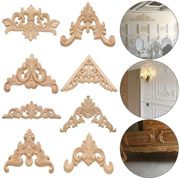 Floral Wood Carved Corner Applique Wooden Carving Decal Furniture Cabinet Frame