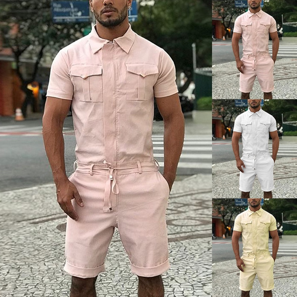 Andopa Men Summer Overall Casual Shirt Short Sleeve Playsuit Andopa Men Summer Overall Casual Shirt Short Sleeve Playsuit