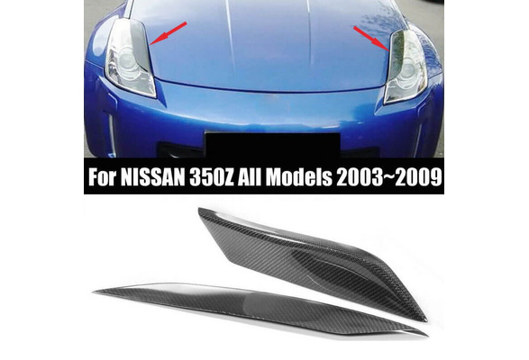 2Pcs Real Carbon Fiber Headlight Eye Lid Eyelids Eyebrow Cover Trim For  Nissan 350Z 2003-2009