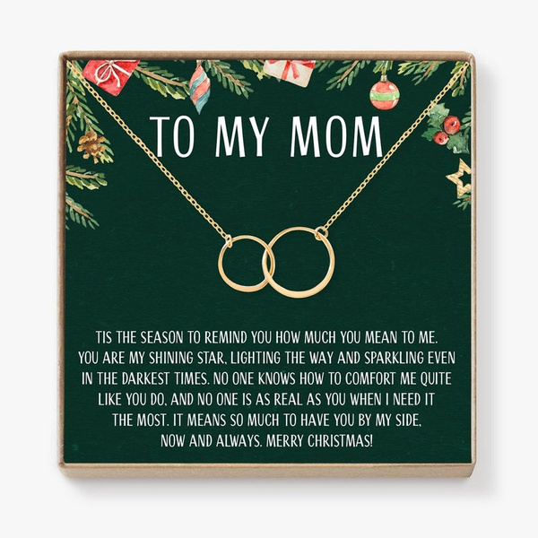 Christmas Gift for Mom NecklaceBest Personalized Xmas Gifts, Holiday Presents, 2 Interlocking Circles, Set of 2 / Gold