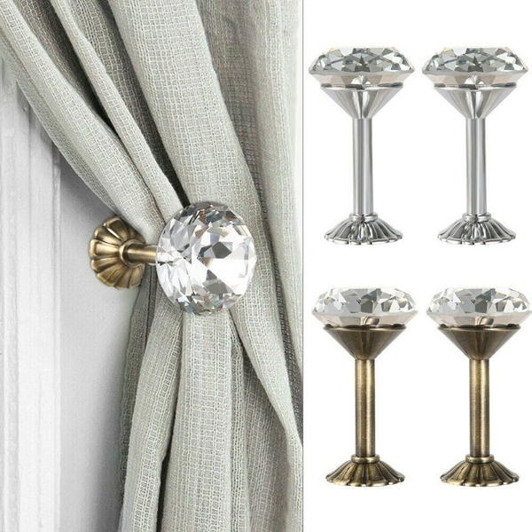 Hooks Holdbacks Silver 2PCS Hanger Home Decor Wall Tie Backs Curtain Crystal 