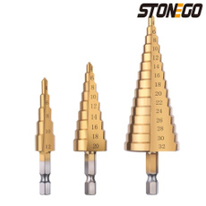 1/4" Hex Shank Step Drill Bit - 4-12mm/4-20mm/4-32mm Optional - Cone Titanium Coated Metal Hole Cutter HSS High-Speed Steel Quick Change DIY Lovers Tools Stonego Impact Drill Accessories for Cutting Holes on Sheet Metal, Steel, Wood, Aluminum, Plastic