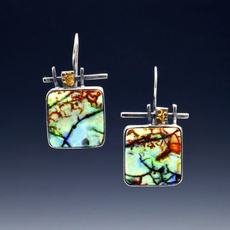 Antique Jewelry 925 Solid Sterling Silver Multicolored Gemstone Stud Dangle Earrings for Women