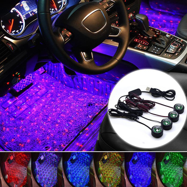 Lumières intérieures Led de voiture, 4 Pcs Car Led Strip Light Accessoires  de voiture avec port USB App Control Lighting Kits Infinite Diy Colors Car  Atmosphere Lights C