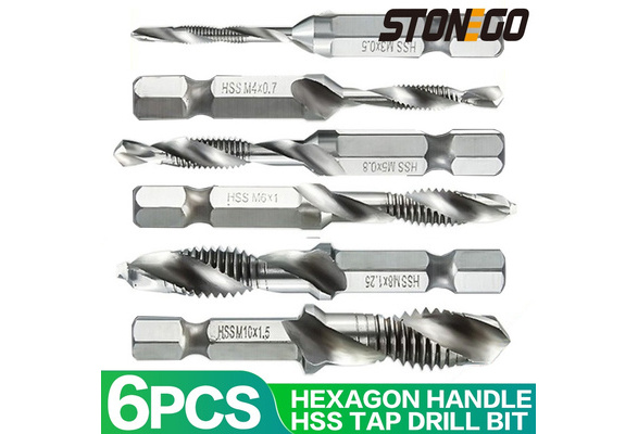 Chuiouy 6Pcs/Set Drill Bits Hex Shank Spiral Tap High Speed Steel M3-M10 