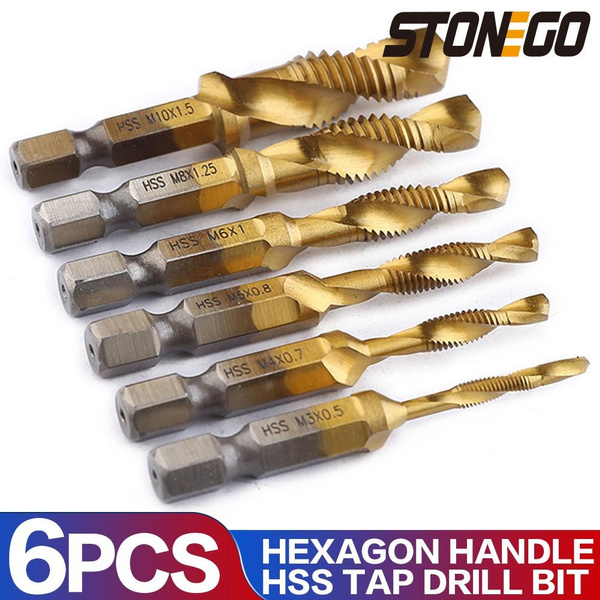 1/4" Hex Shank HSS Spiral Screw Tap Shank Machine Drill Bit Hand Tool Set M3-M10 