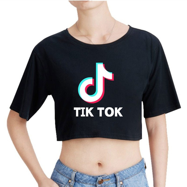 Tik Tok Loose Crop Top Short Sleeve T-shirt Summer Women's Clothes