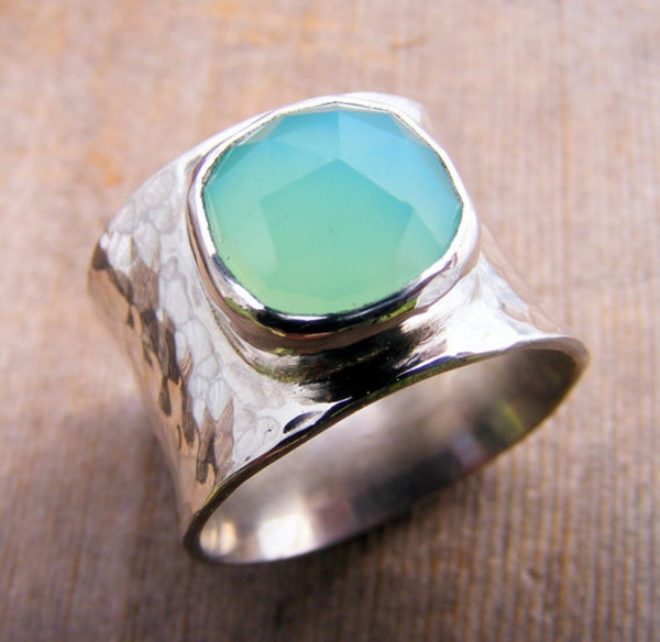 Wide Sterling Silver Aqua Chalcedony 