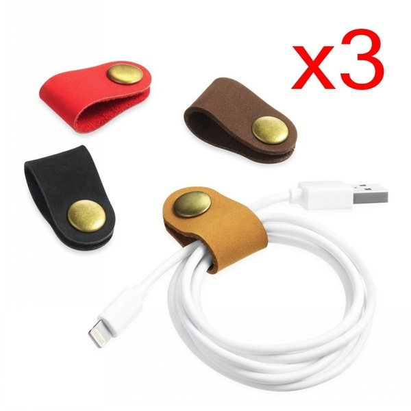 3Piece Leather Cable Tie Wire Management Headphone Winder cord