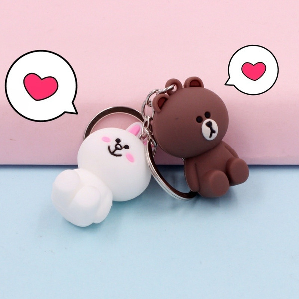 2 Pcs Cute Brown Bear Cony Bunny Key Chains Couple Key Ring Bag