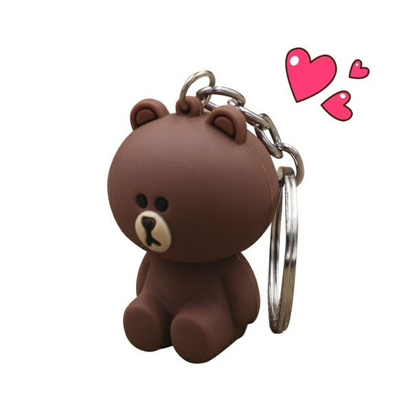 Adorable Brown Teddy Bear Keychain Faux Leather Rope Design
