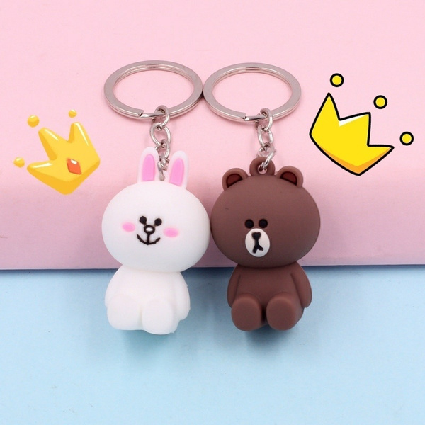 2 Pcs Cute Brown Bear Cony Bunny Key Chains Couple Key Ring Bag