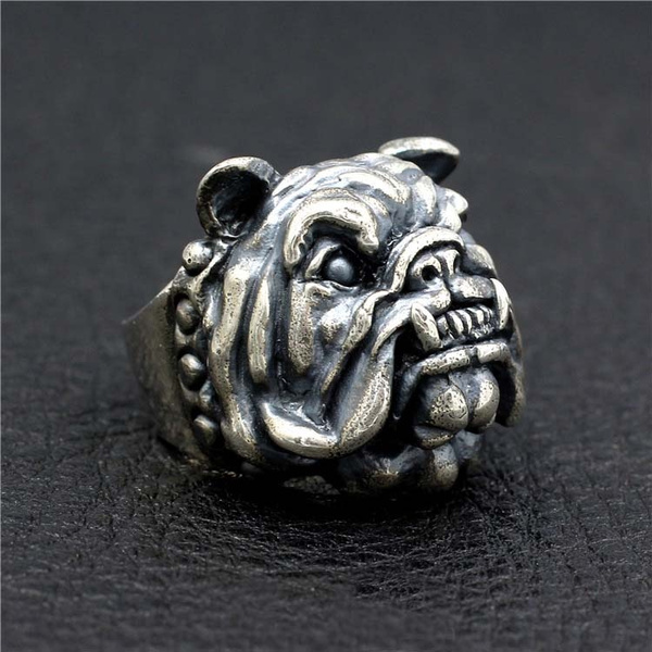Fashion Men's Bulldog Ring 316L Stainless Steel Ring Biker Punk Party  Animal Rings Jewelry Size 7-14