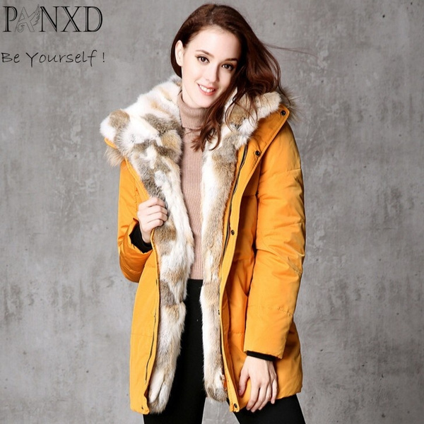 Womens mustard coats 2024 with big fur hoods