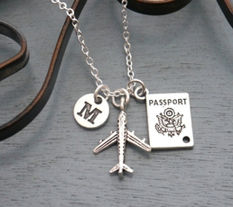 airplanenecklace, Jewelry, Travel, initial