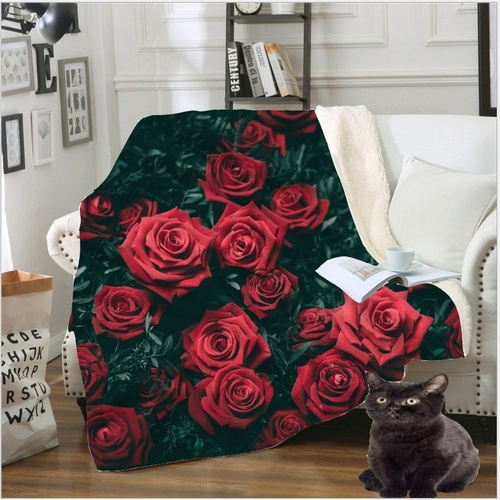 3D  Rose Garden Tulip Sherpa Blanket Sofa Couch Quilt Cover Throw Blanket B12 