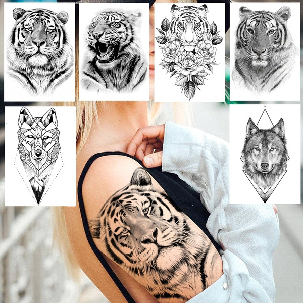1 Piece Large black Animal tiger Geometric Temporary Tattoos For Men Women  Body Art Arm Tatoo Paper paste Waterproof Fake Tattoo Sticker | Wish