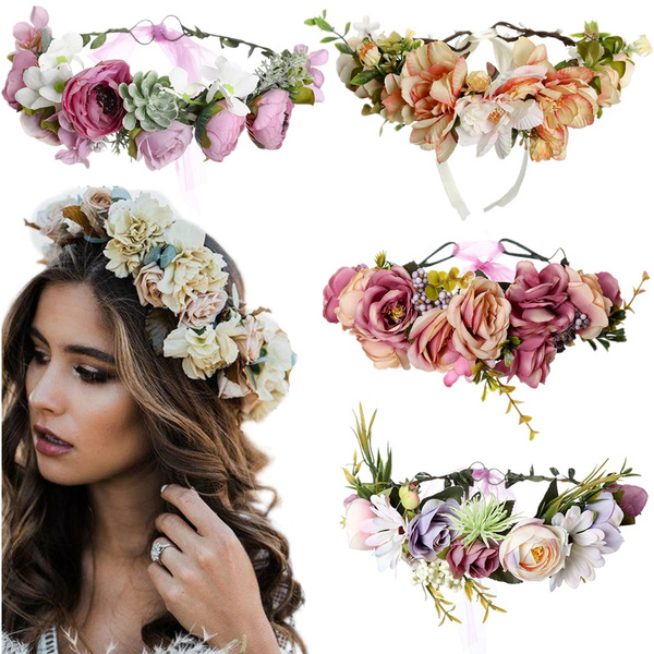 Rose Flower Crown Wedding Headband Wedding Garland Floral Hairband Accessories