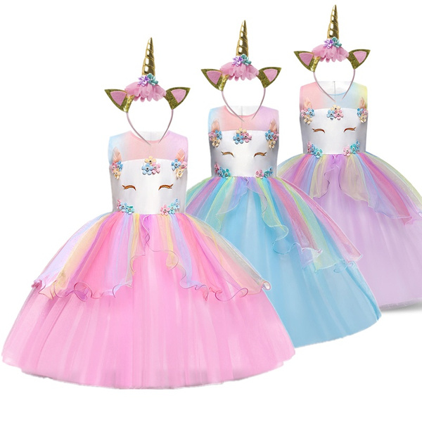 Unicorn Party Girls Dress Easter Carnival Costume Kids Dresses for