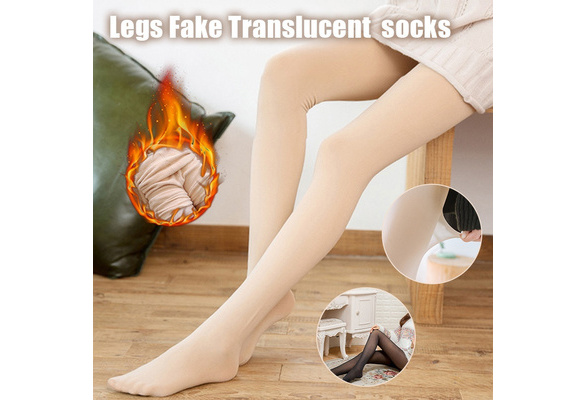 Legs Fake Translucent Fleece Lined Pantyhose Slim Stretchy Warm Leggings  for Winter Outdoor