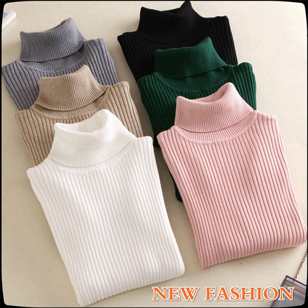 JuJuTa Women Pure Color Turtleneck Thick Thermal Loose Autumn Tops Winter Puff Sleeve Knitting Sweaters
