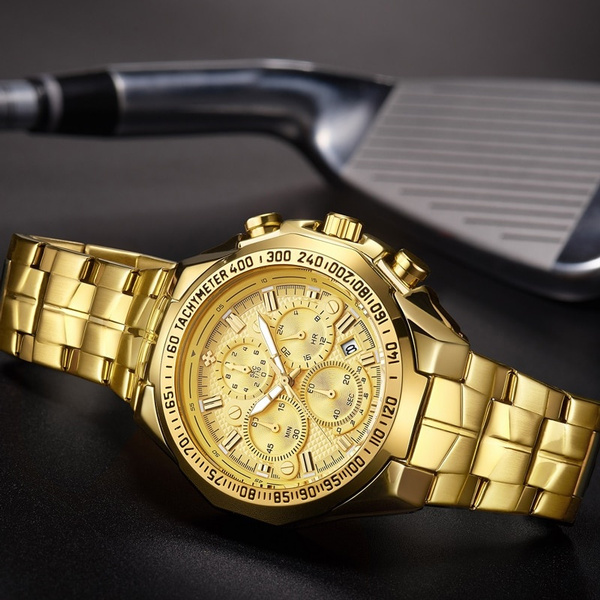 Golden wrist best sale watch for men