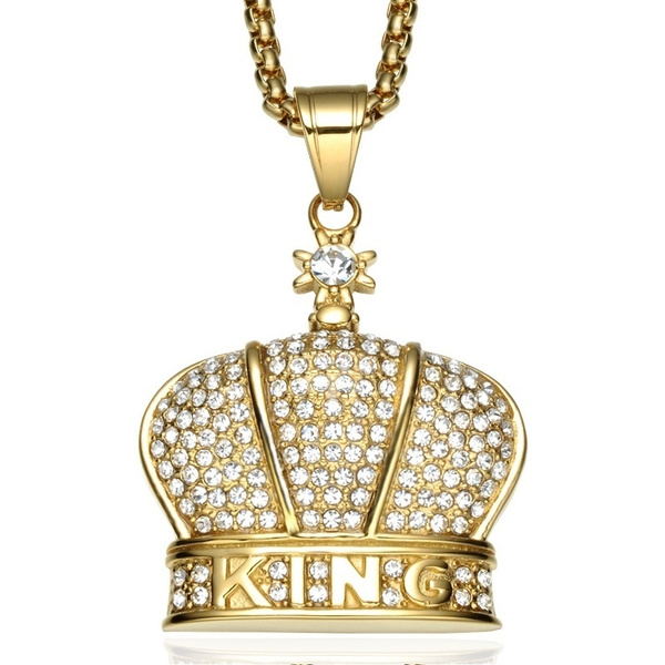Bling Iced Out King Crown Necklace Full 