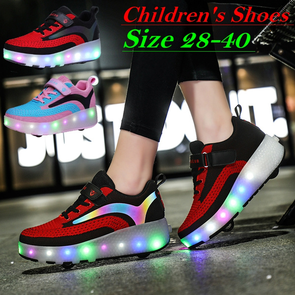 Ehauuo Kids USB Charging LED Light up Shoes with Wheels Retractable Roller Skates Shoes Roller Sneakers for Unisex Girls Boys Beginners Gift 